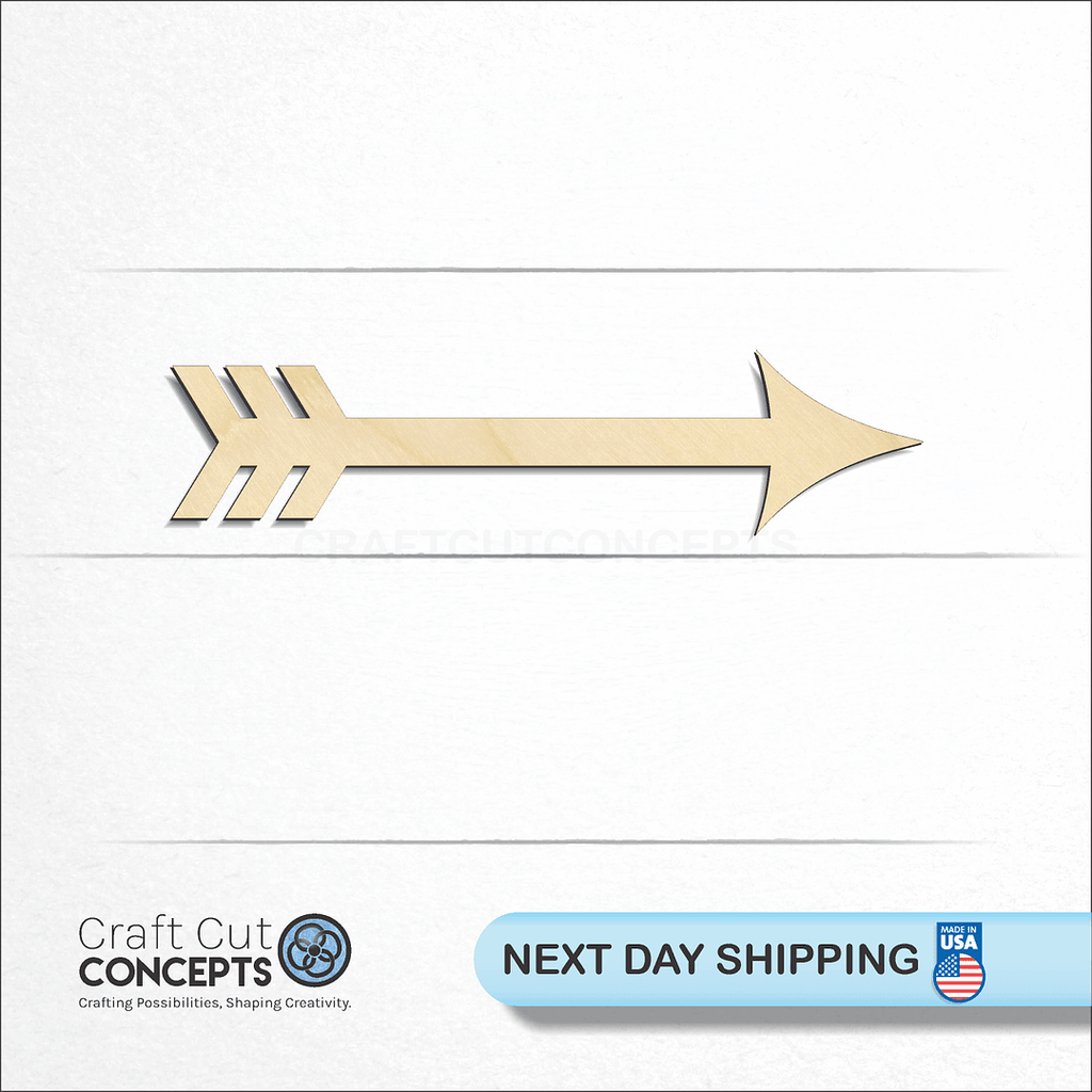 Craft Cut Concepts logo and next day shipping banner with an unfinished wood Decorative Arrow craft shape and blank