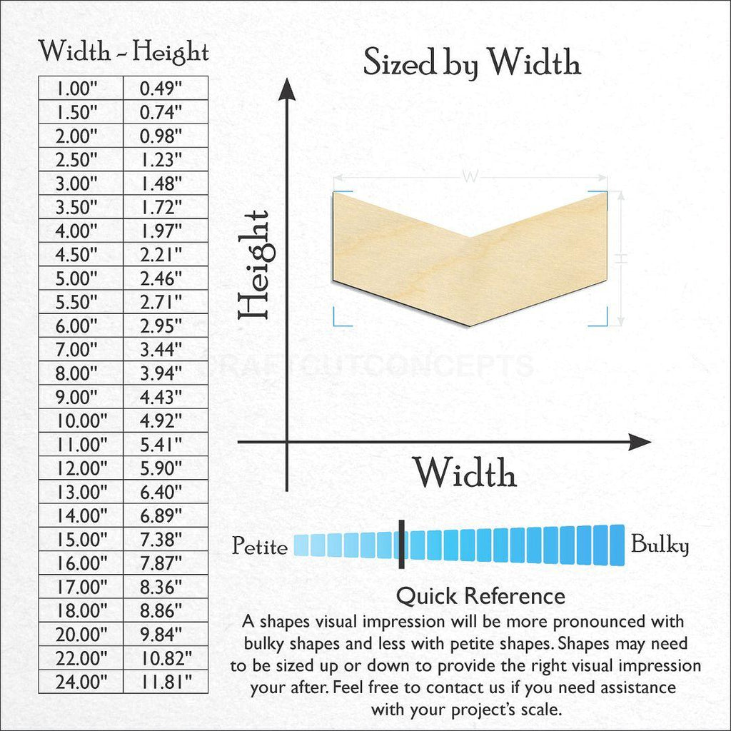 Sizes available for a laser cut Chevron Arrow craft blank