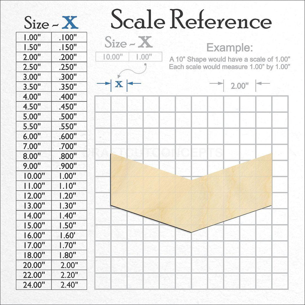 A scale and graph image showing a wood Chevron Arrow craft blank