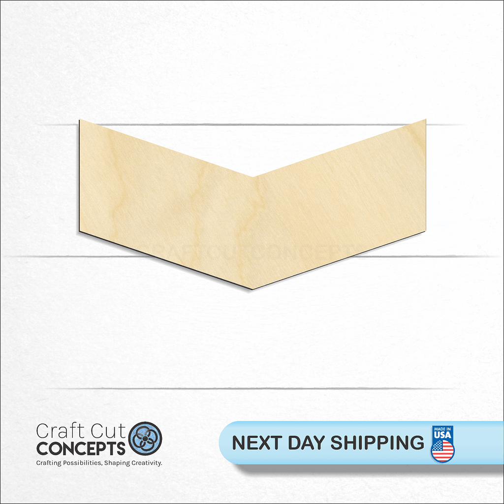 Craft Cut Concepts logo and next day shipping banner with an unfinished wood Chevron Arrow craft shape and blank