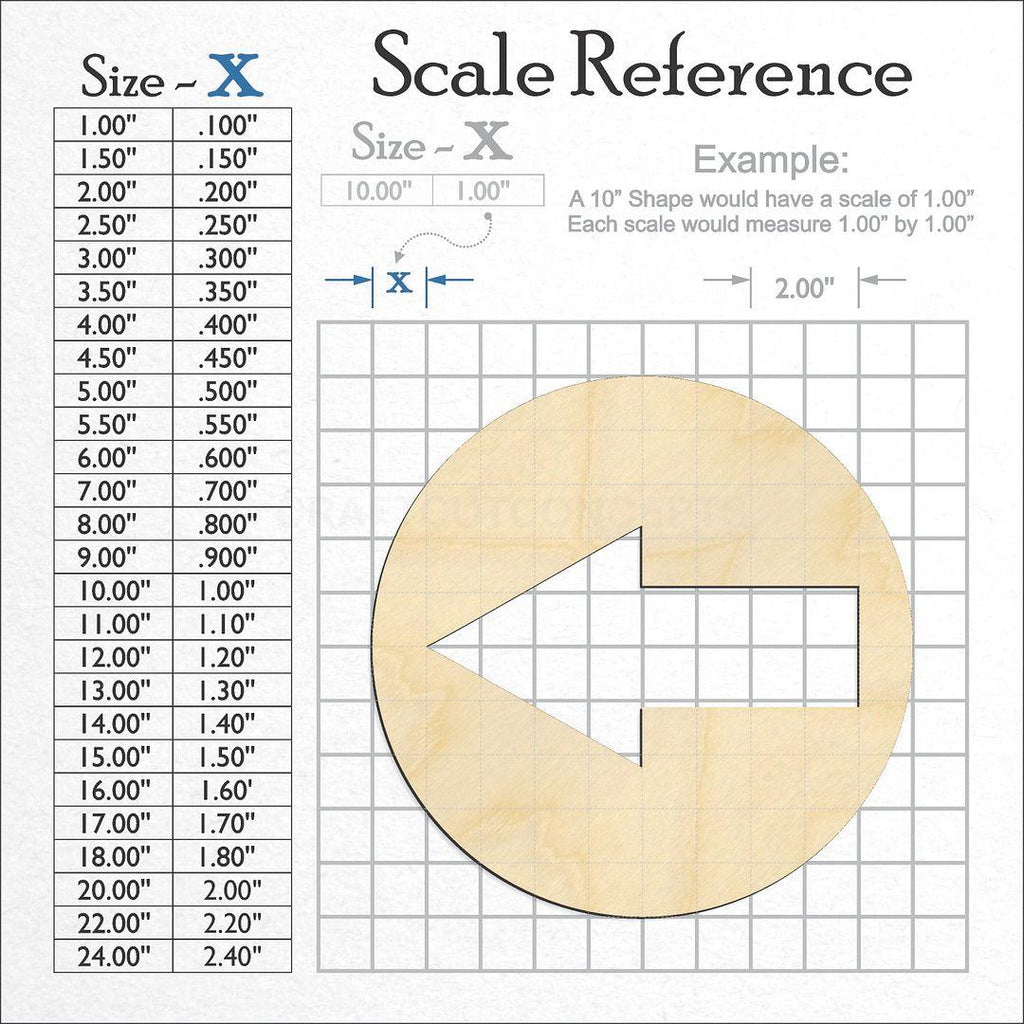 A scale and graph image showing a wood Circled Arrow craft blank