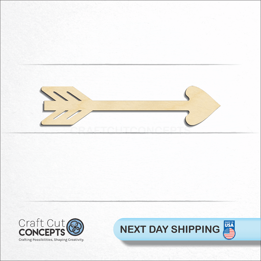 Craft Cut Concepts logo and next day shipping banner with an unfinished wood Arrow Head craft shape and blank