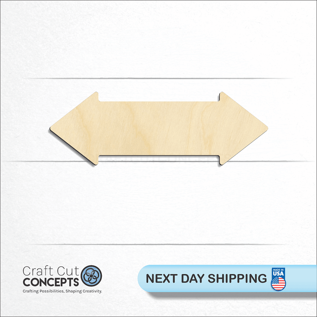 Craft Cut Concepts logo and next day shipping banner with an unfinished wood Arrow Head craft shape and blank