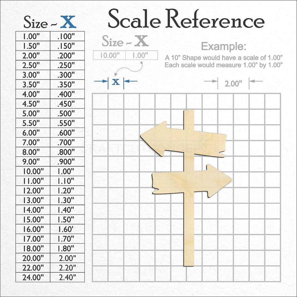 A scale and graph image showing a wood Arrow Sign craft blank