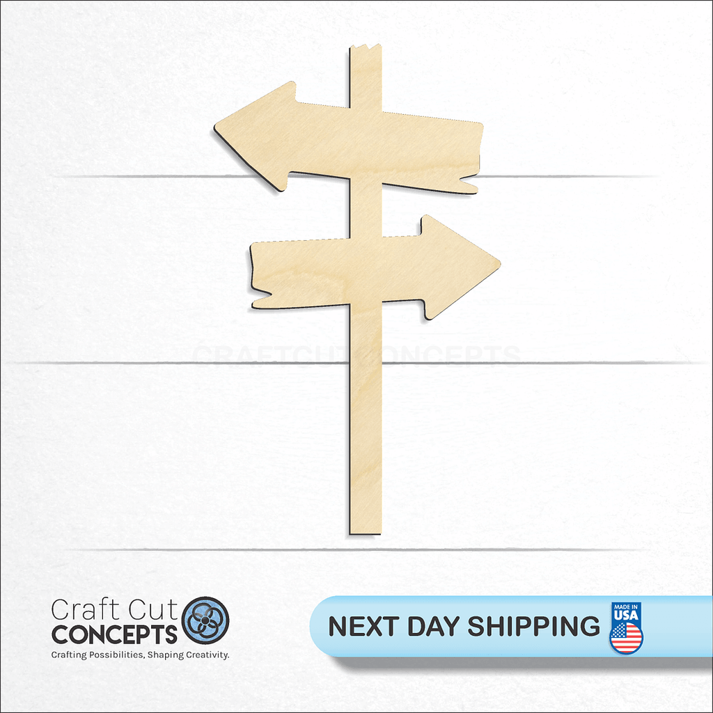 Craft Cut Concepts logo and next day shipping banner with an unfinished wood Arrow Sign craft shape and blank