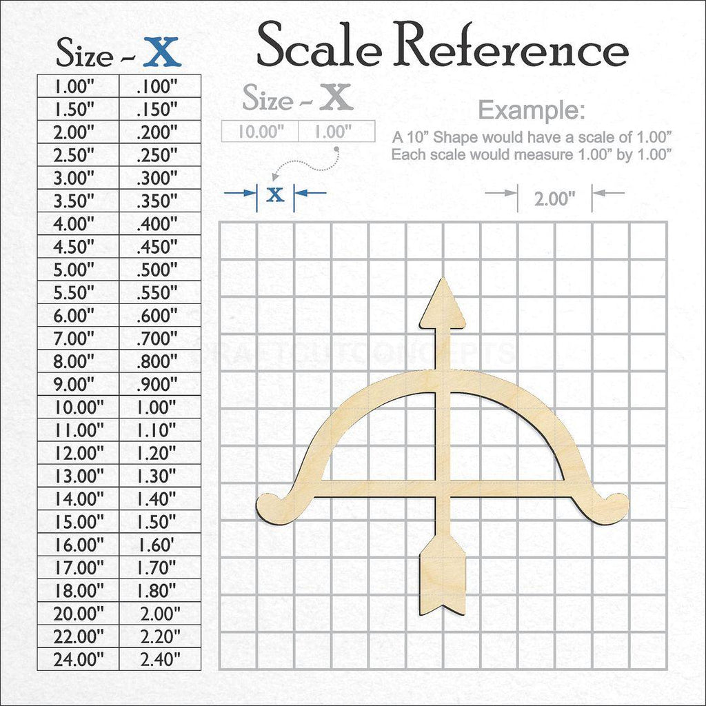 A scale and graph image showing a wood Bow Arrow craft blank