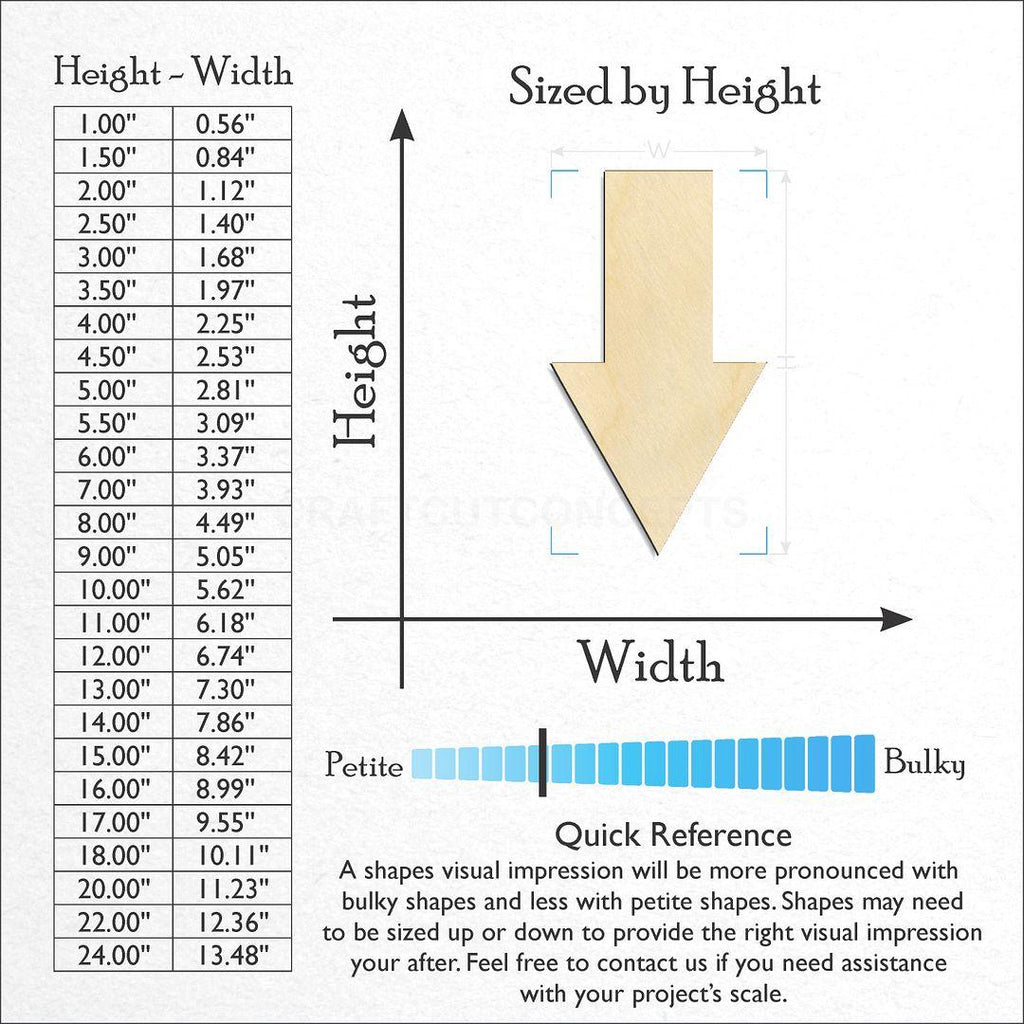 Sizes available for a laser cut Arrow craft blank