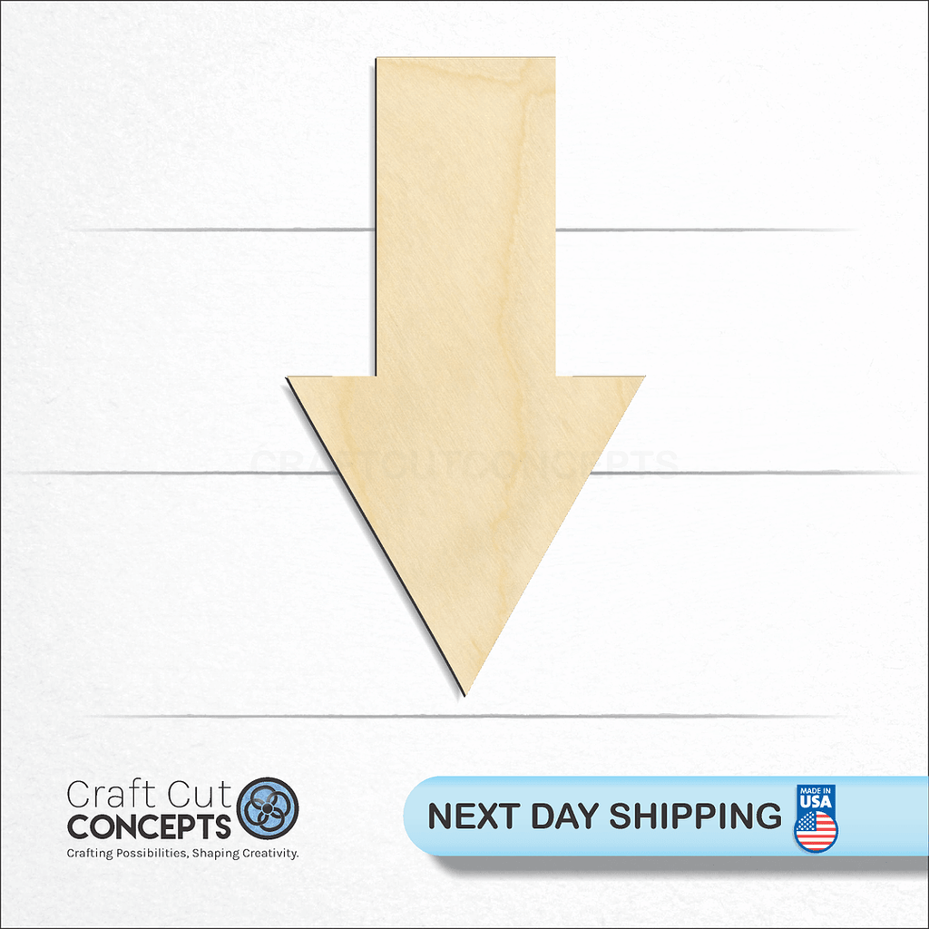 Craft Cut Concepts logo and next day shipping banner with an unfinished wood Arrow craft shape and blank