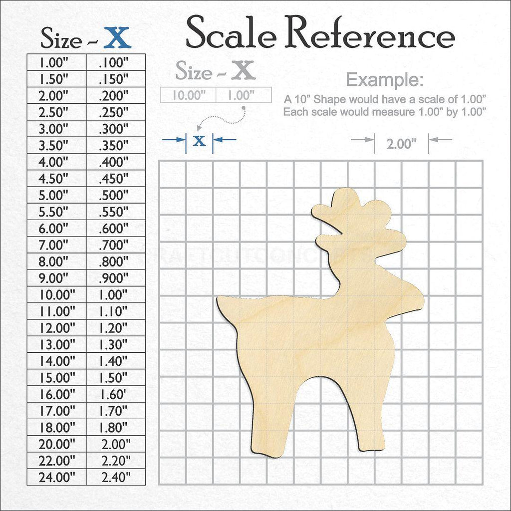 A scale and graph image showing a wood Christmas Reindeer craft blank