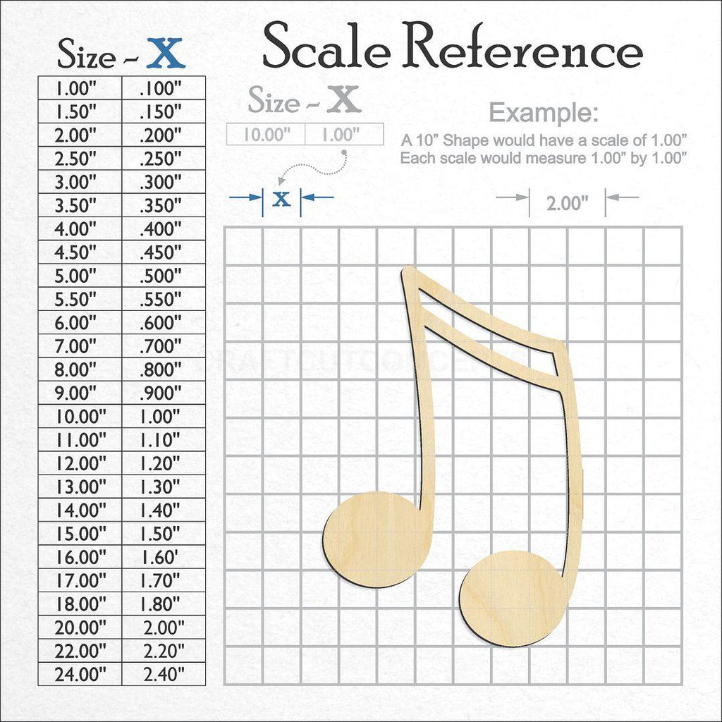 A scale and graph image showing a wood Music Note-2 craft blank