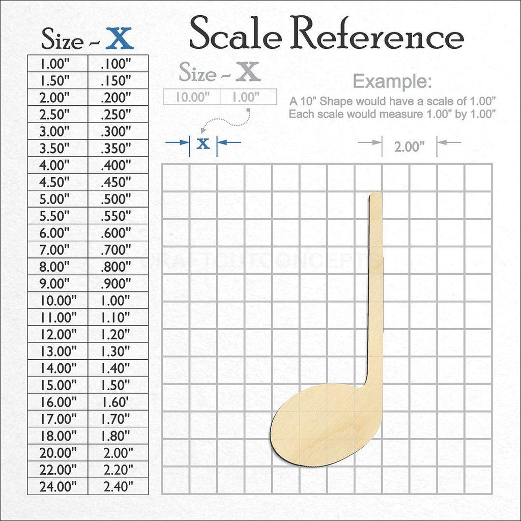 A scale and graph image showing a wood Quarter Note craft blank