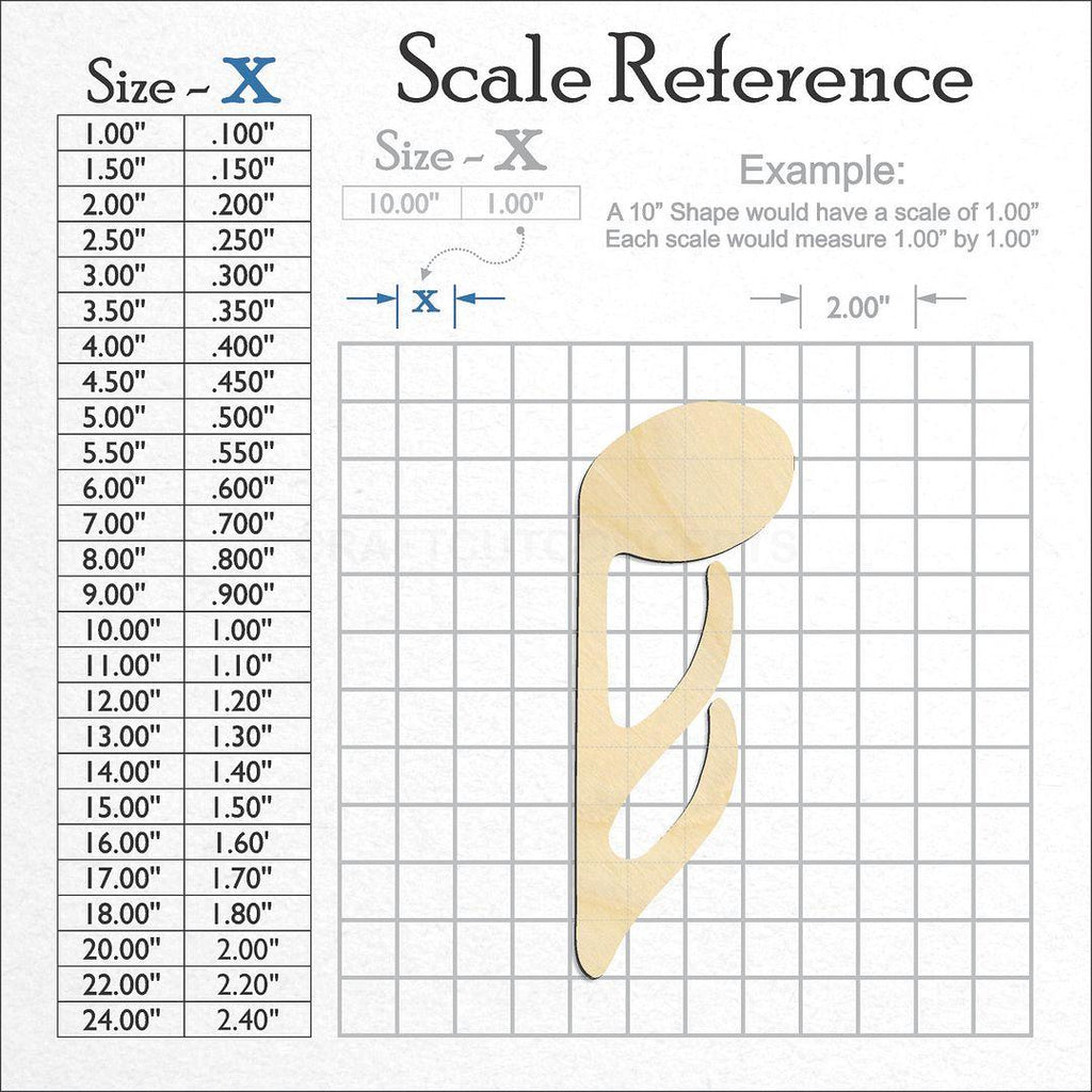 A scale and graph image showing a wood Sixteenth Note Down craft blank