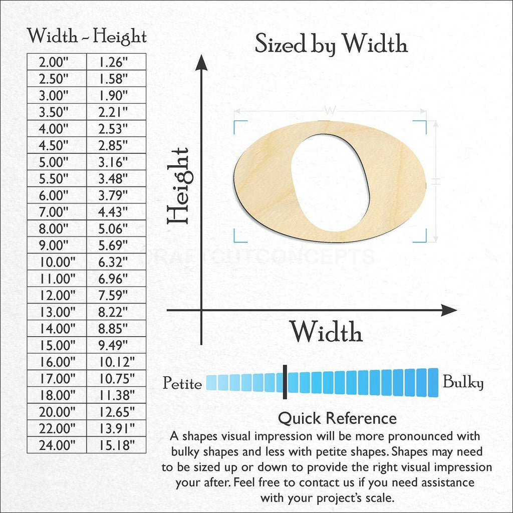 Sizes available for a laser cut Whole Note craft blank