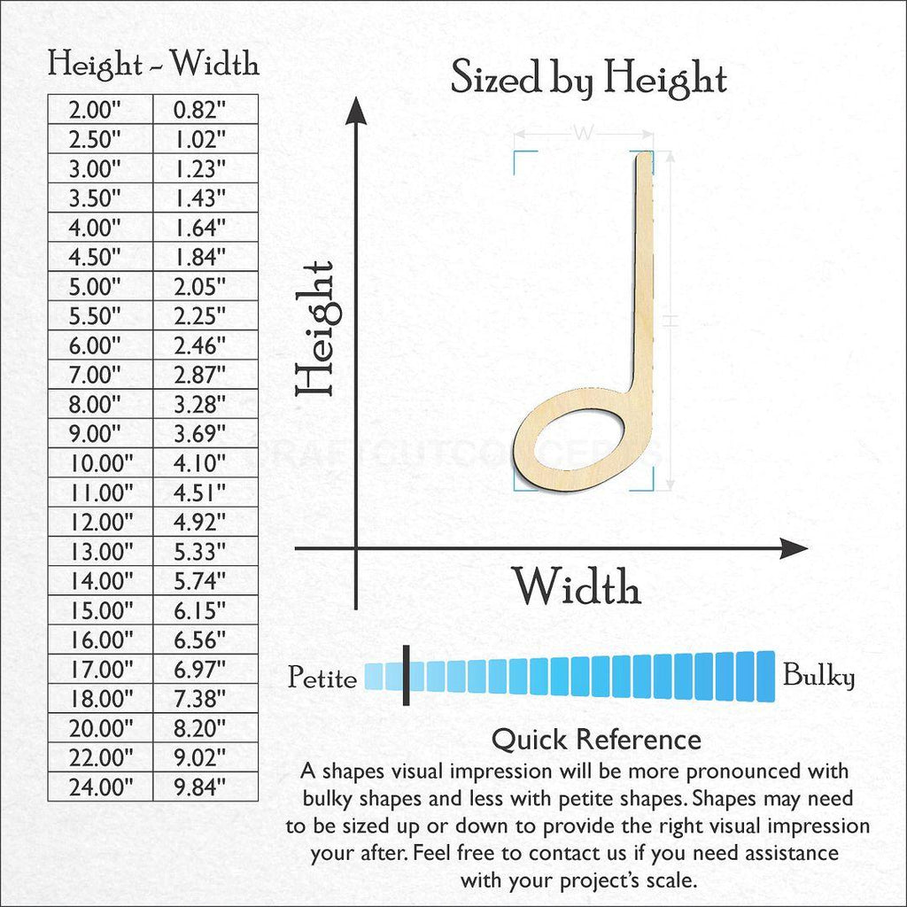 Sizes available for a laser cut Half Note craft blank