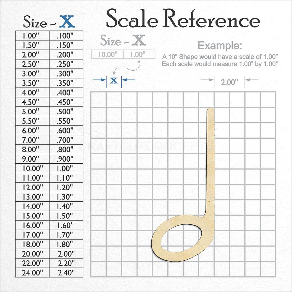 A scale and graph image showing a wood Half Note craft blank