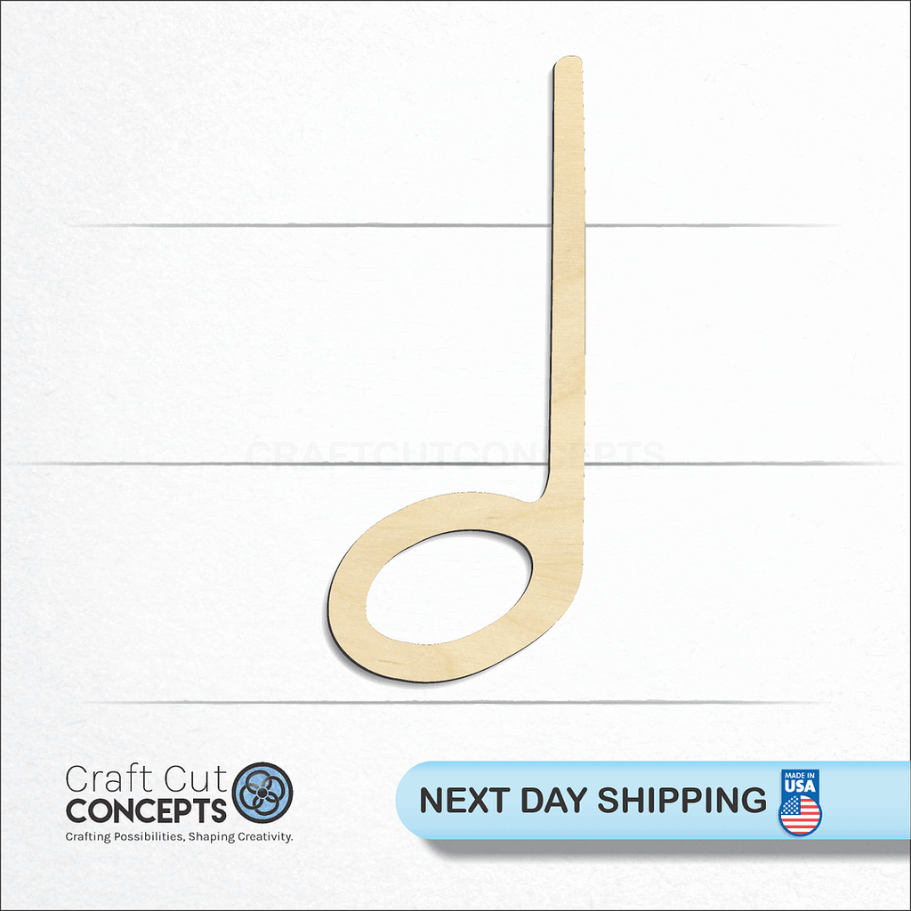 Craft Cut Concepts logo and next day shipping banner with an unfinished wood Half Note craft shape and blank