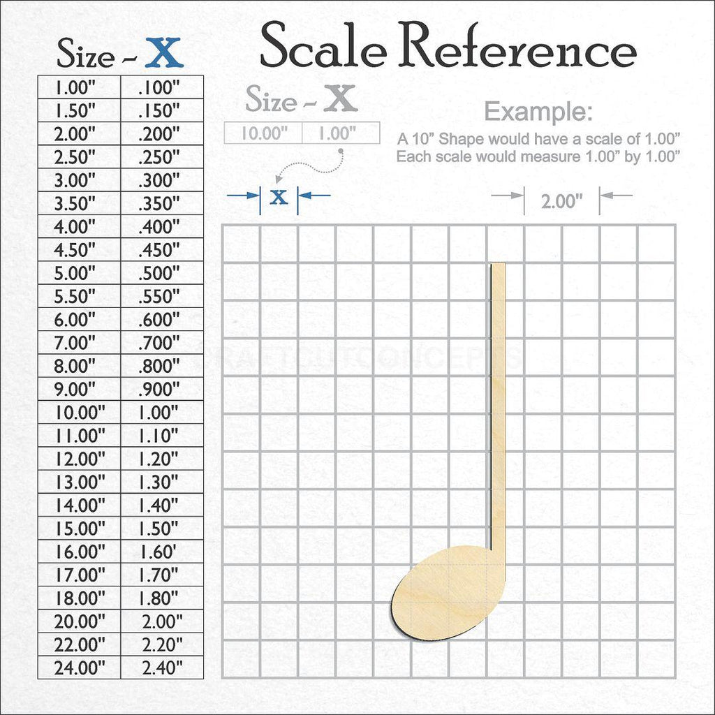 A scale and graph image showing a wood Quarter Note craft blank