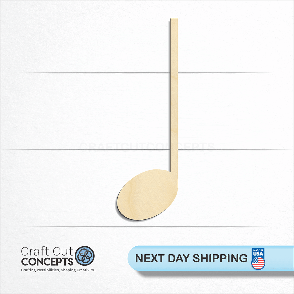 Craft Cut Concepts logo and next day shipping banner with an unfinished wood Quarter Note craft shape and blank