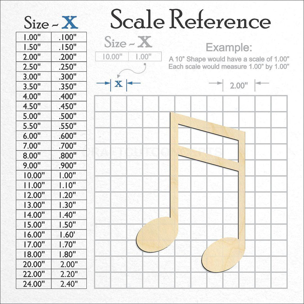 A scale and graph image showing a wood Eighth Note craft blank