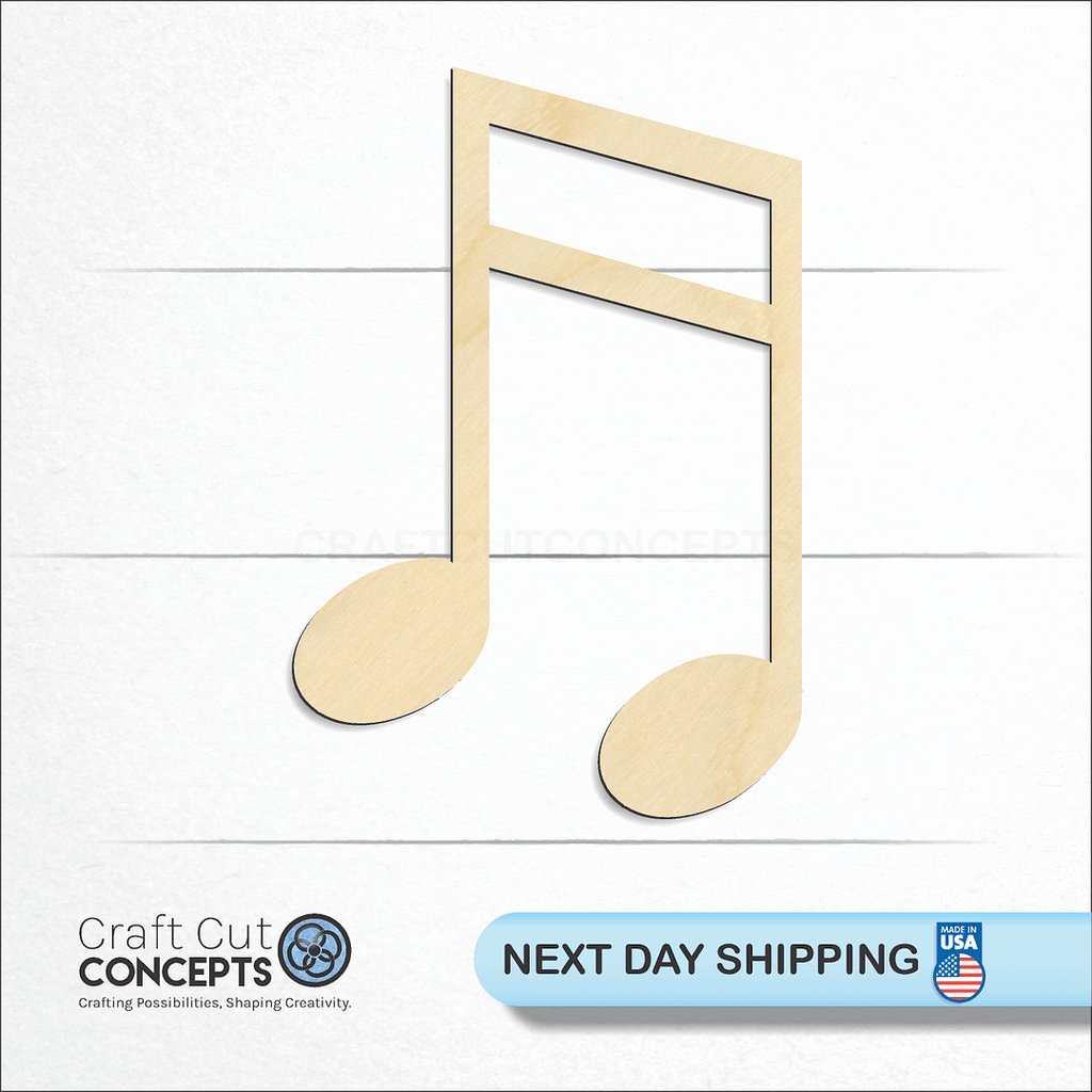 Craft Cut Concepts logo and next day shipping banner with an unfinished wood Eighth Note craft shape and blank