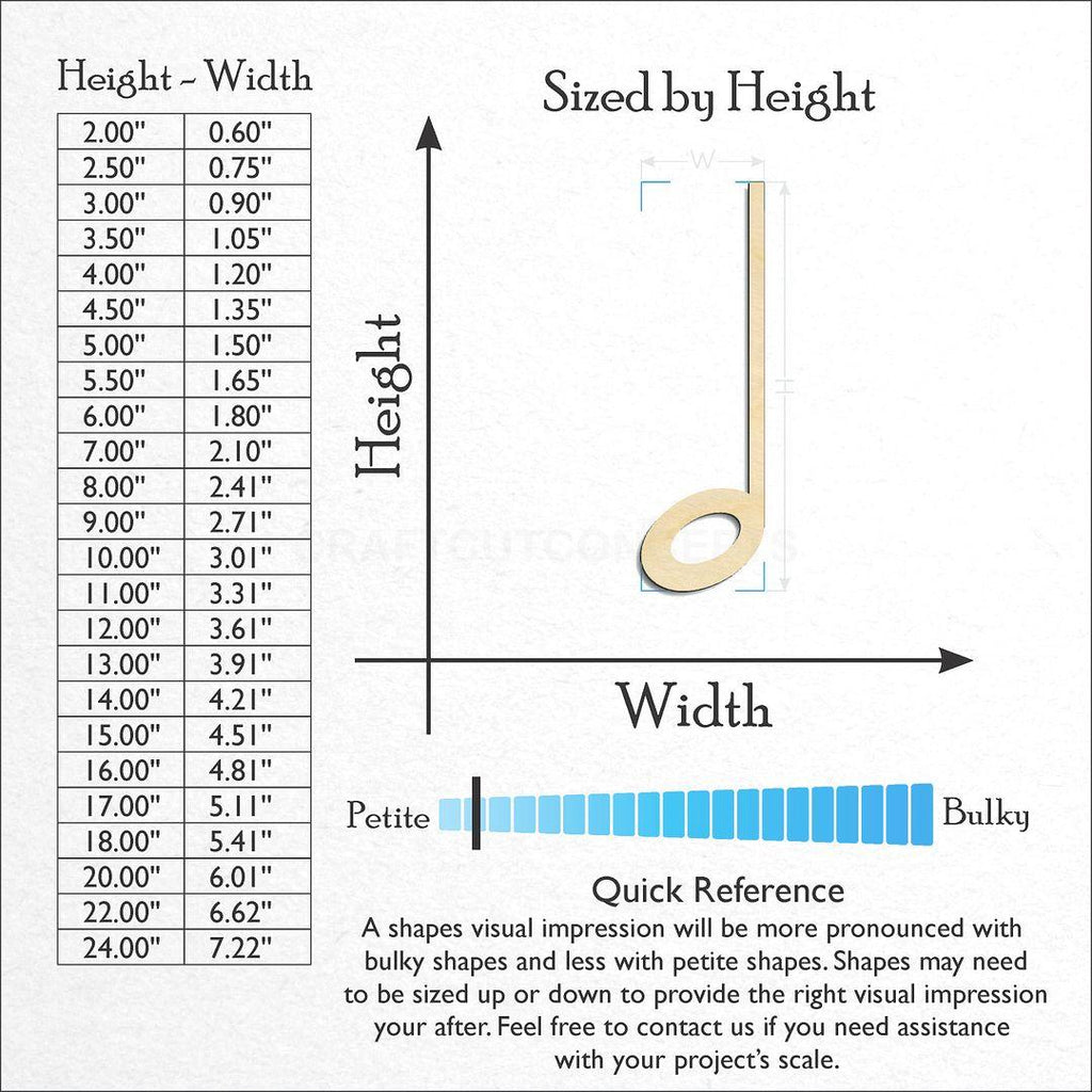 Sizes available for a laser cut Half Clef craft blank