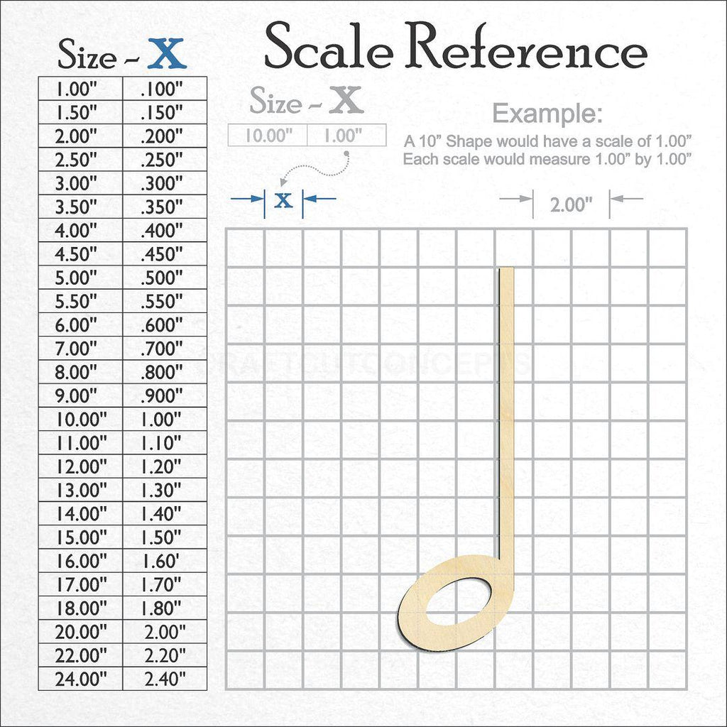 A scale and graph image showing a wood Half Clef craft blank