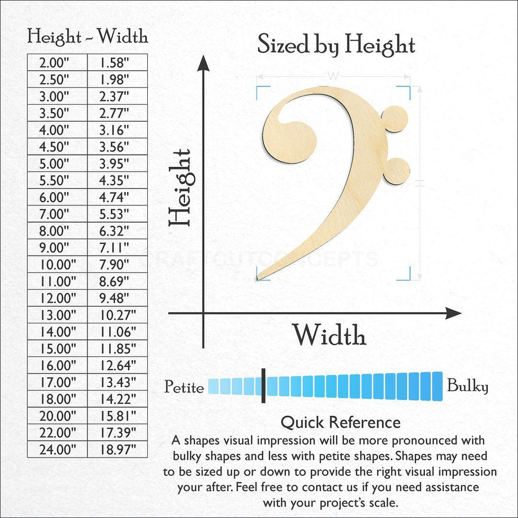Sizes available for a laser cut Bass Note craft blank