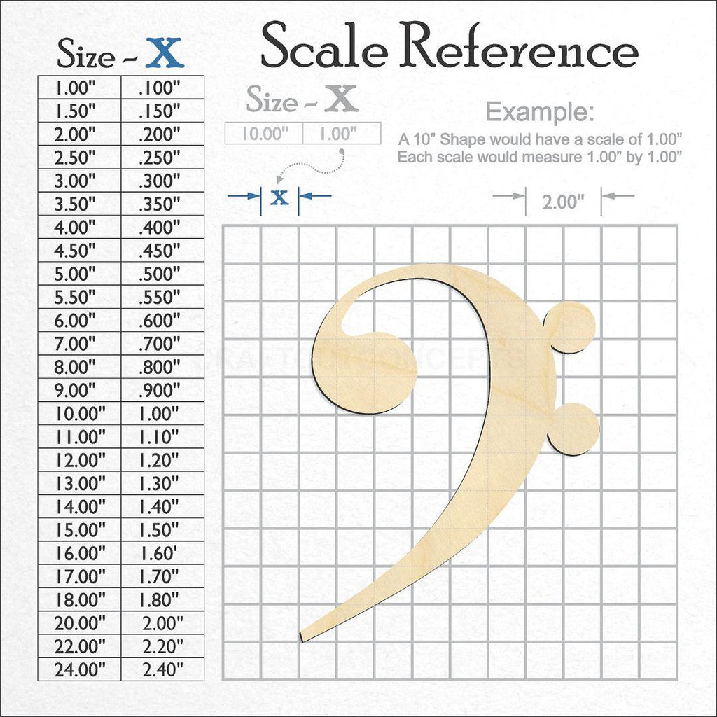 A scale and graph image showing a wood Bass Note craft blank