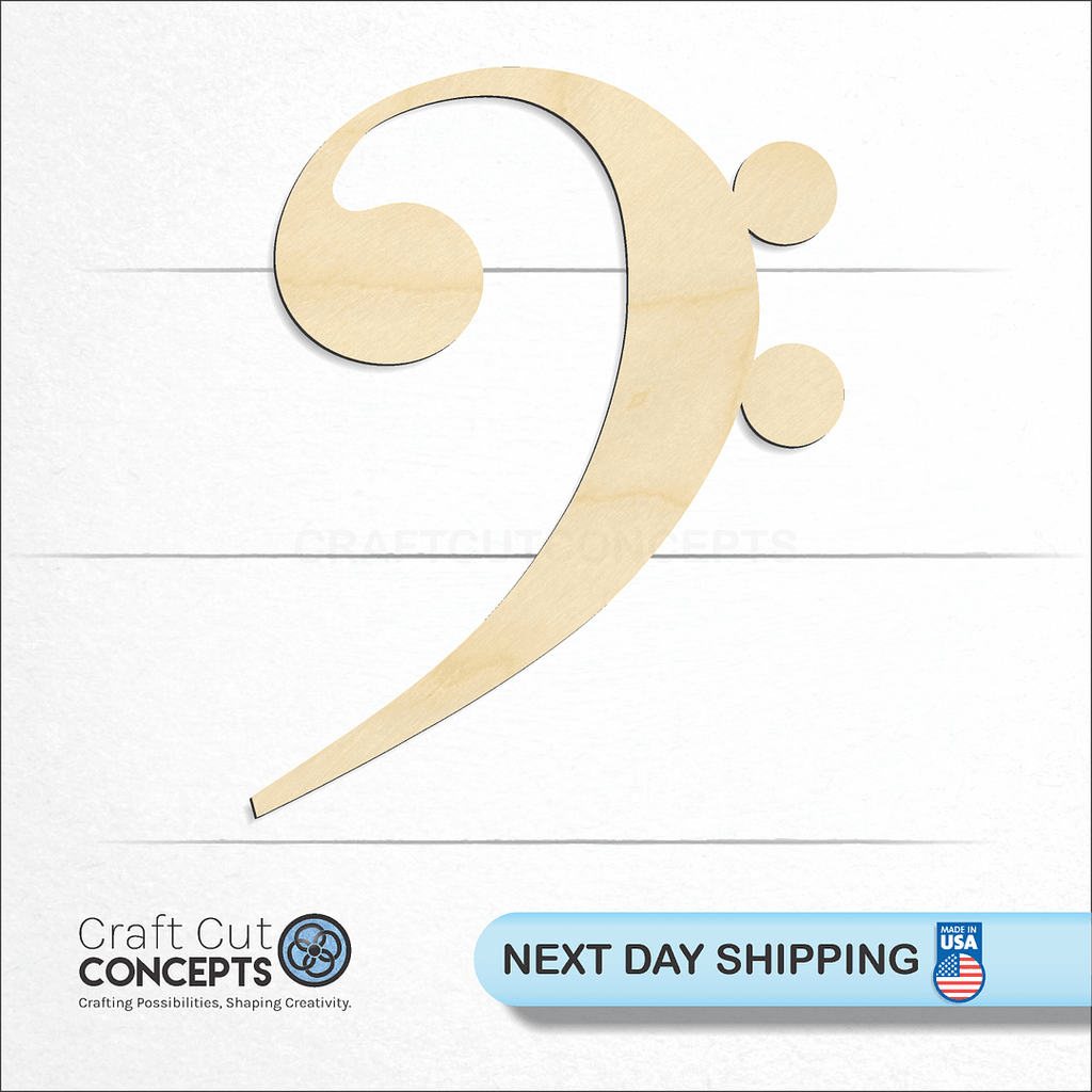 Craft Cut Concepts logo and next day shipping banner with an unfinished wood Bass Note craft shape and blank