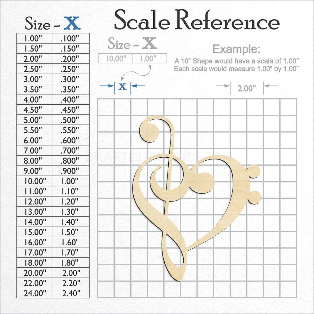 A scale and graph image showing a wood Music Heart craft blank