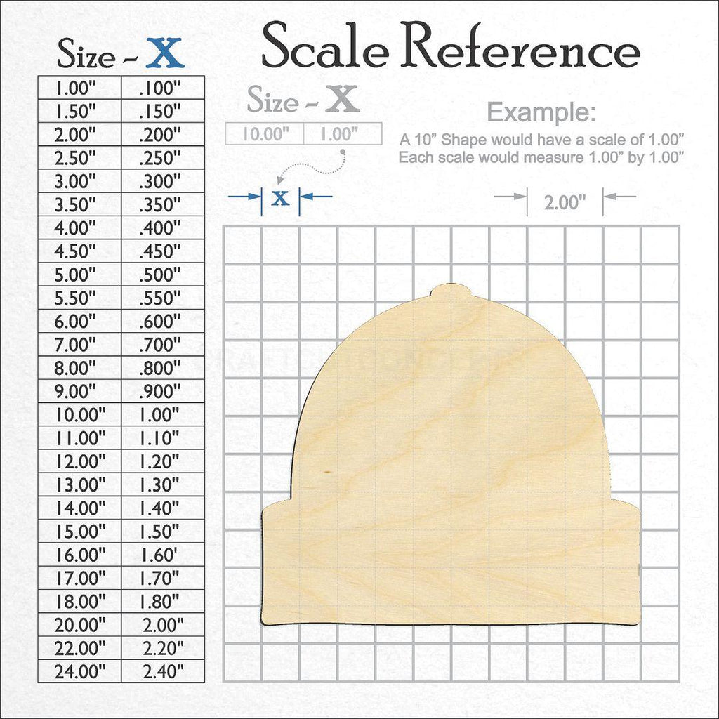 A scale and graph image showing a wood Beanie Hat craft blank