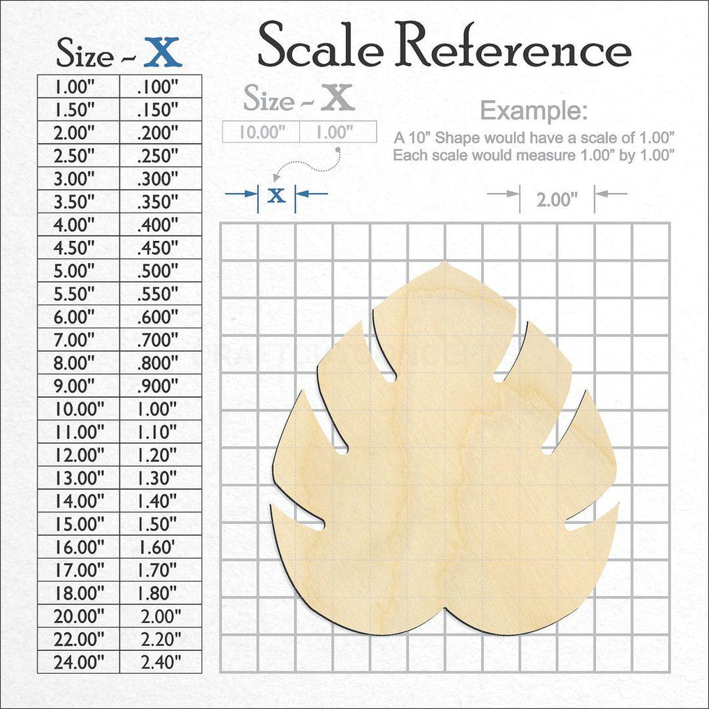 A scale and graph image showing a wood Palm Leaf craft blank