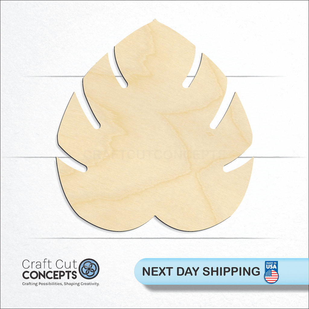 Craft Cut Concepts logo and next day shipping banner with an unfinished wood Palm Leaf craft shape and blank