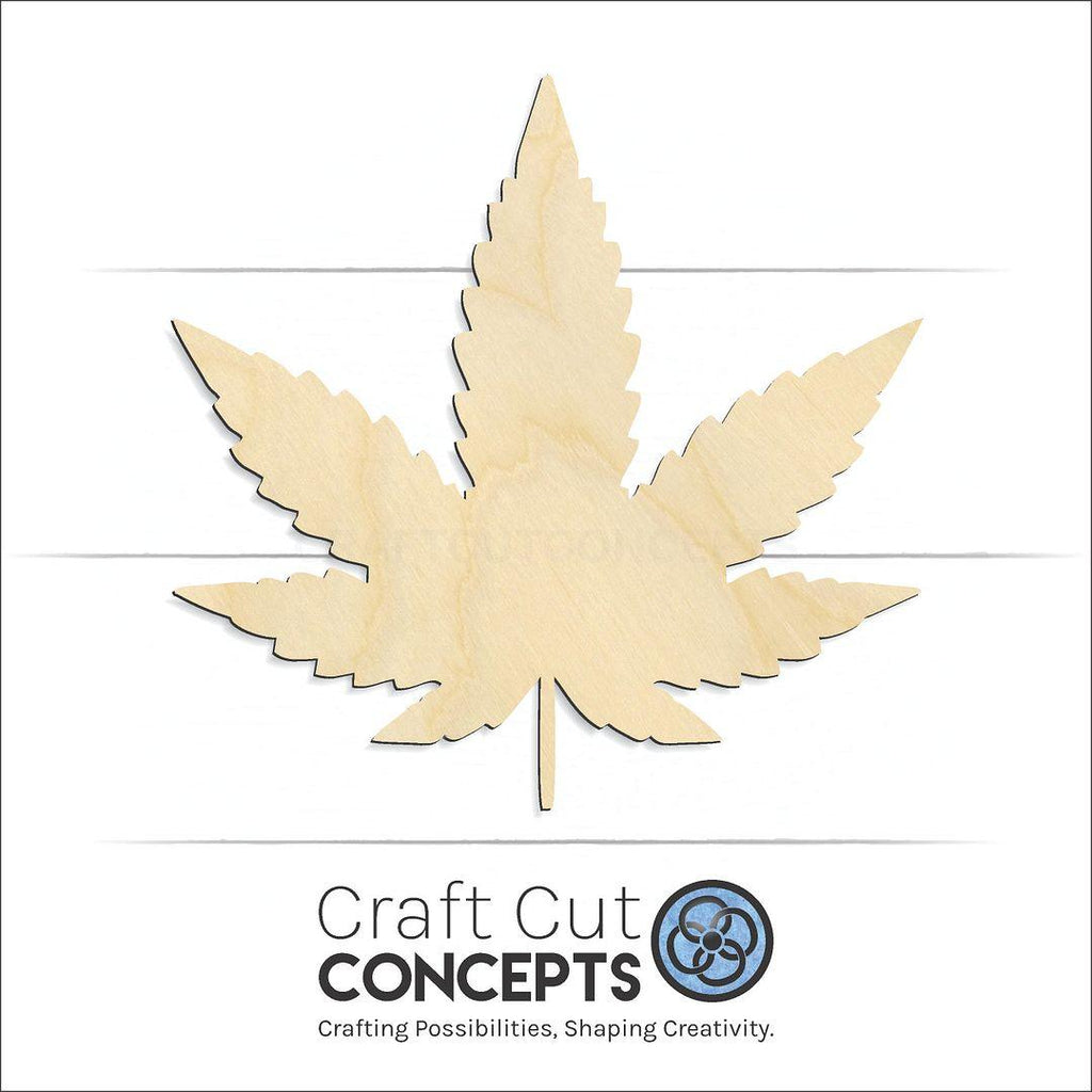 Craft Cut Concepts Logo under a wood Weed Leaf craft shape and blank