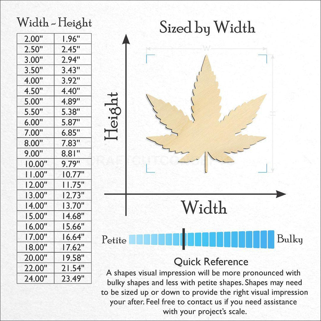 Sizes available for a laser cut Weed Leaf craft blank