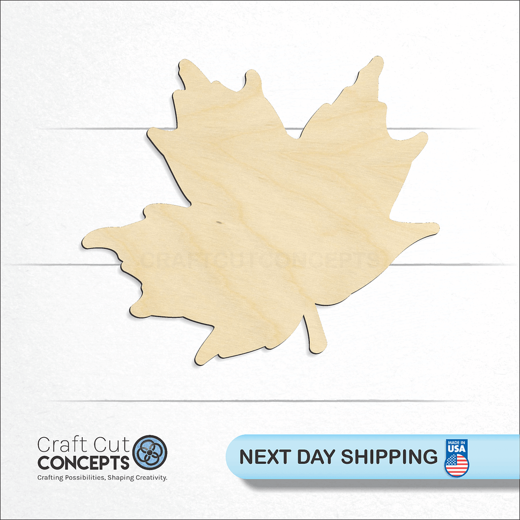 Craft Cut Concepts logo and next day shipping banner with an unfinished wood Simple Maple Leaf craft shape and blank