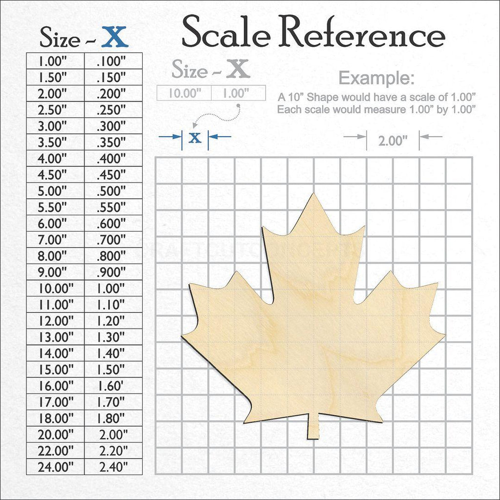 A scale and graph image showing a wood CAD Maple Leaf craft blank