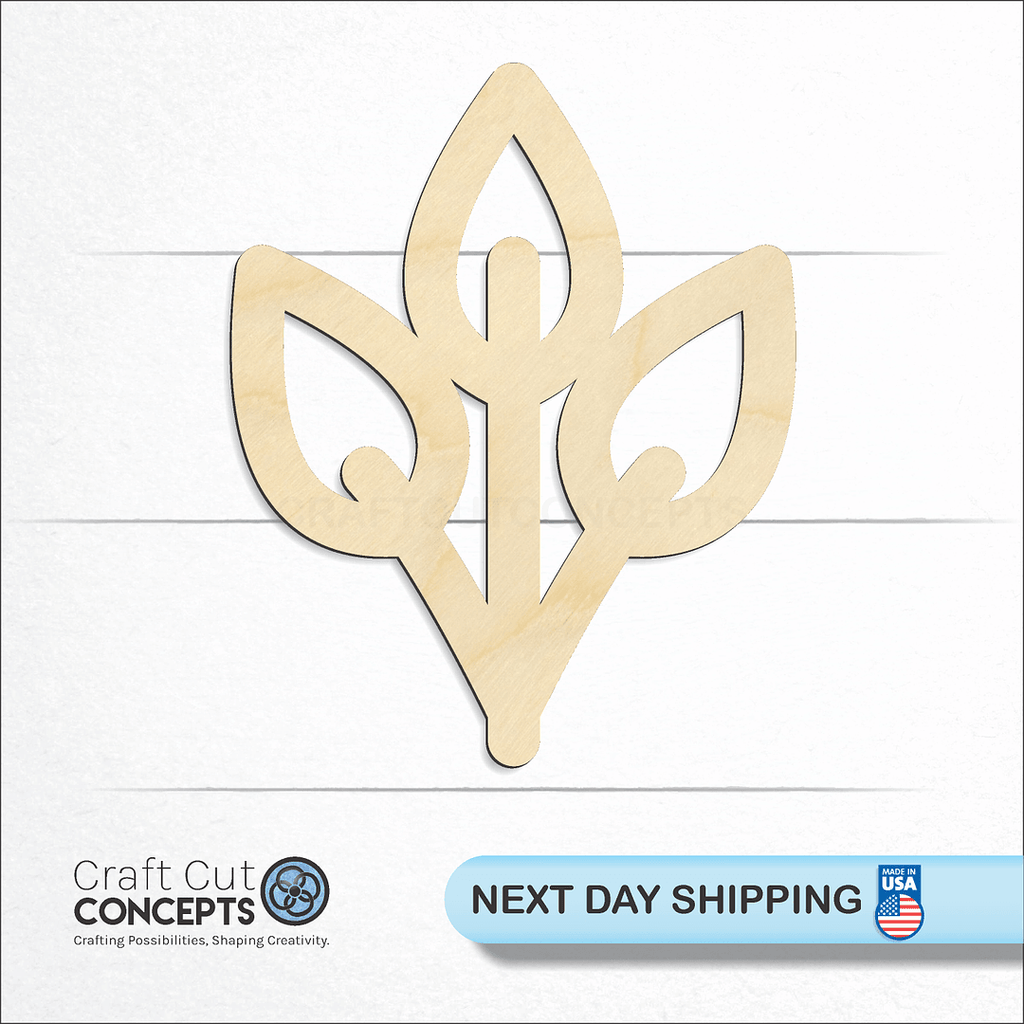 Craft Cut Concepts logo and next day shipping banner with an unfinished wood Three Leaf Branch craft shape and blank