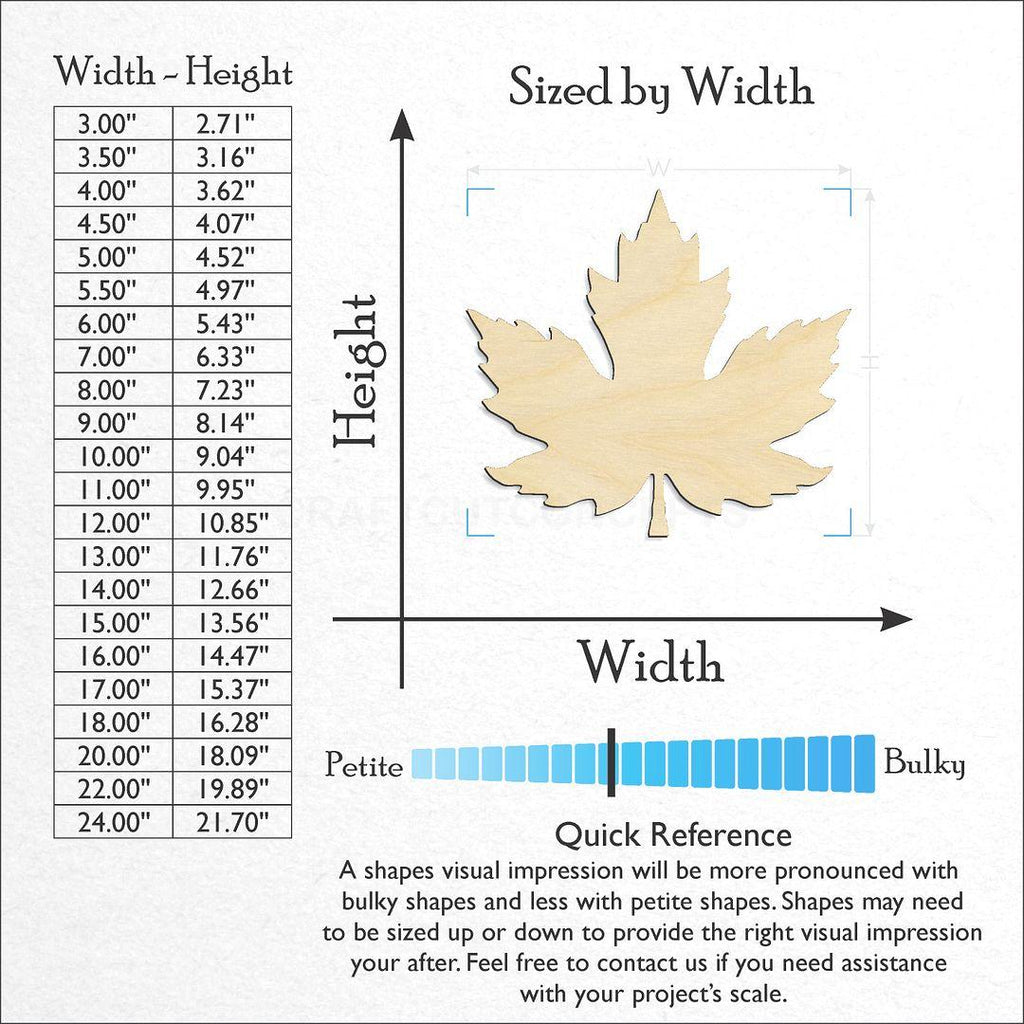 Sizes available for a laser cut Detailed Maple Leaf craft blank