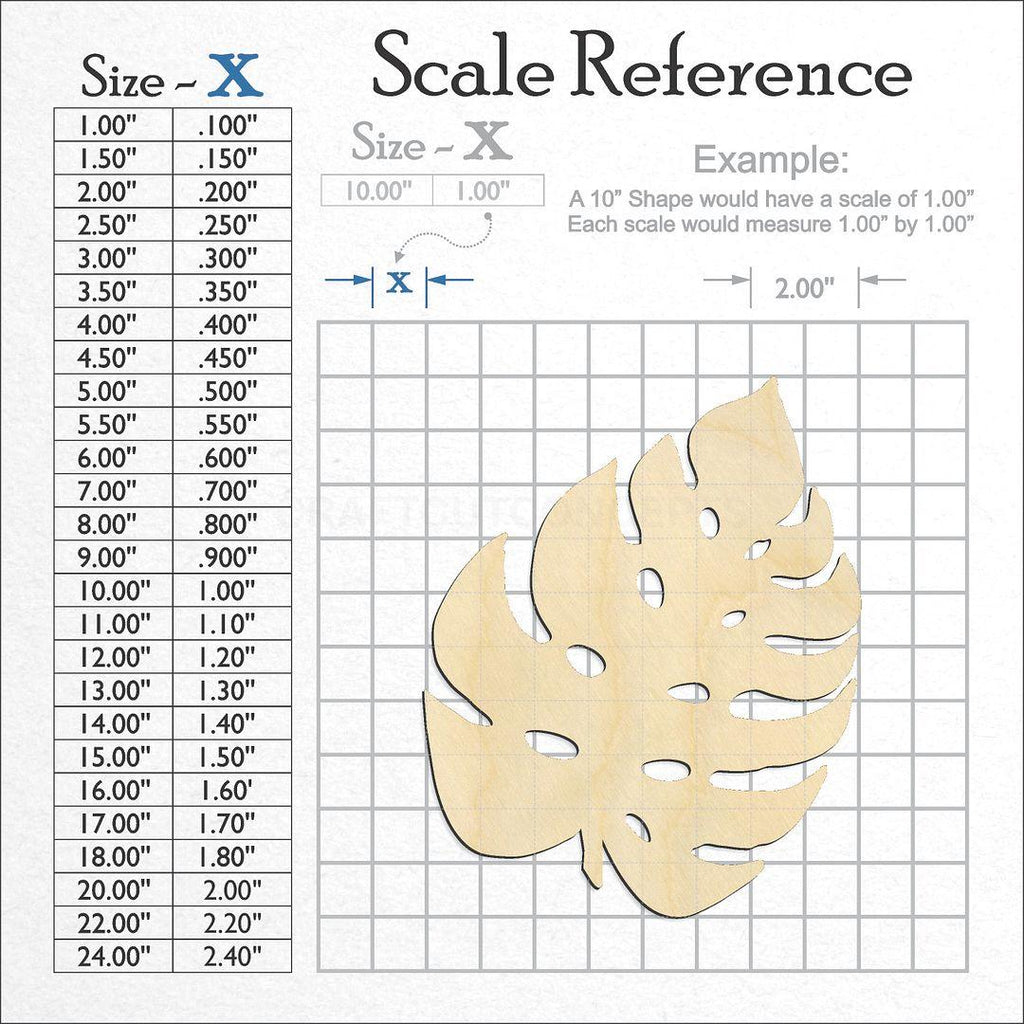 A scale and graph image showing a wood Tropical Leaf craft blank