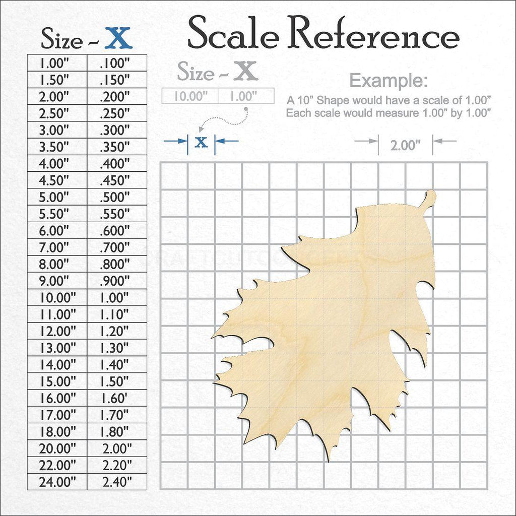 A scale and graph image showing a wood Oak Leaf craft blank