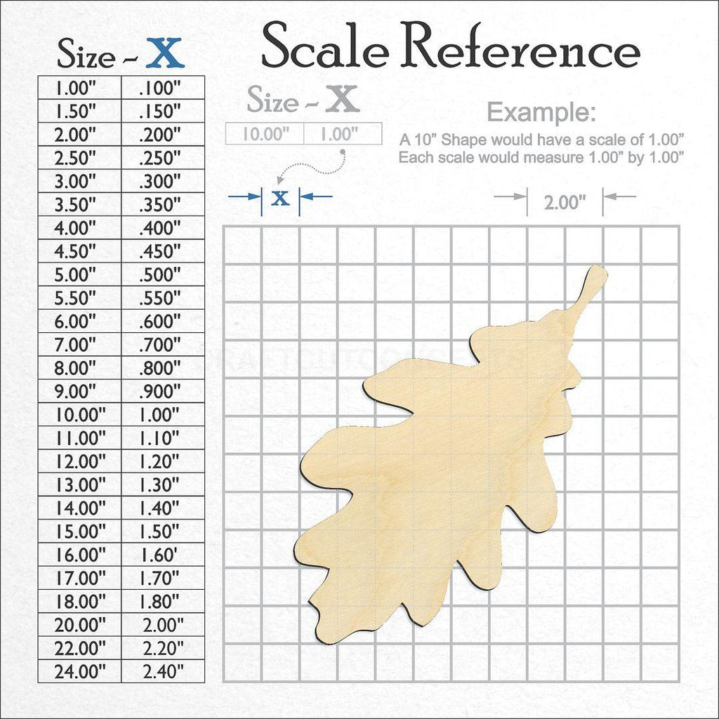 A scale and graph image showing a wood Oak Leaf craft blank