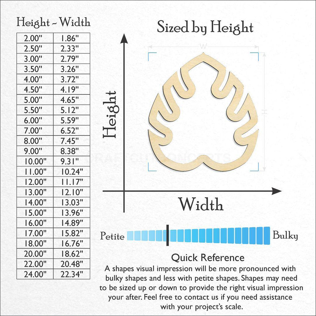 Sizes available for a laser cut Hollow Palm Leaf craft blank