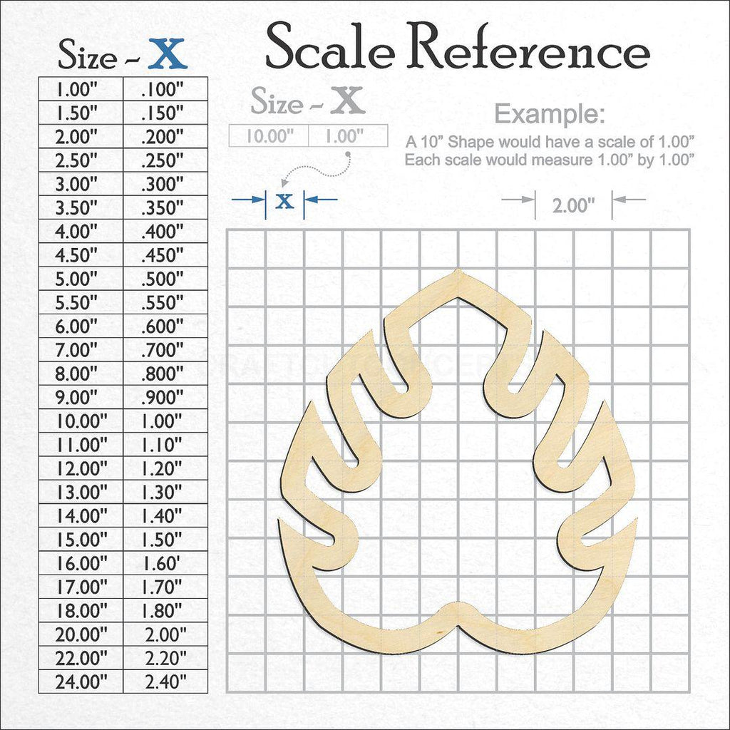 A scale and graph image showing a wood Hollow Palm Leaf craft blank