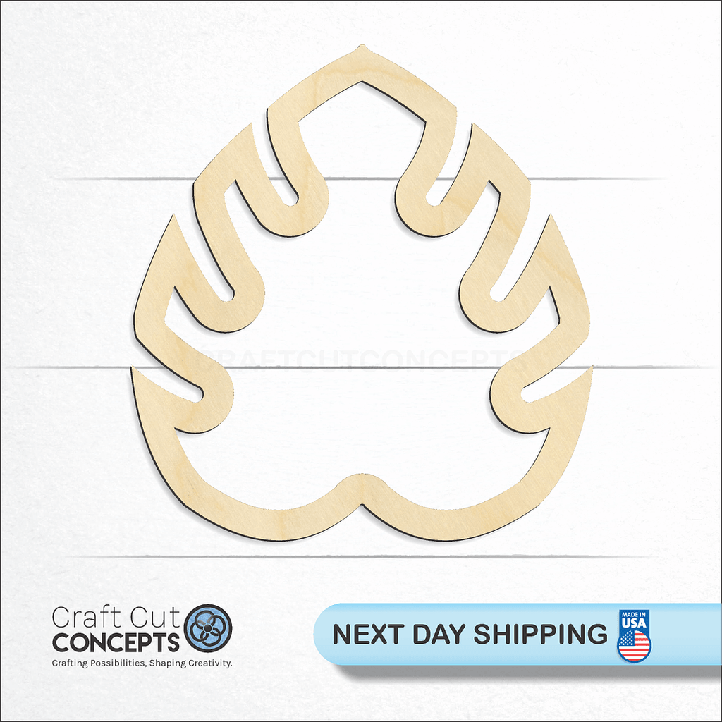 Craft Cut Concepts logo and next day shipping banner with an unfinished wood Hollow Palm Leaf craft shape and blank