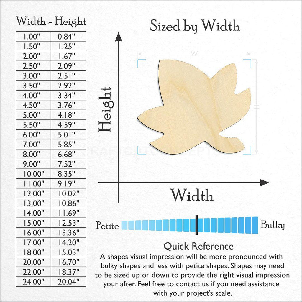 Sizes available for a laser cut Fall Leaf craft blank