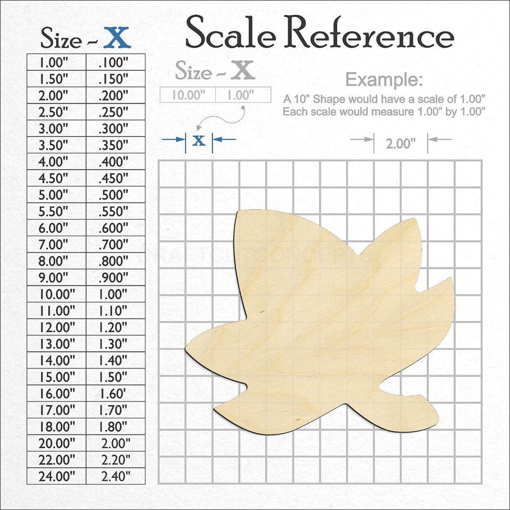 A scale and graph image showing a wood Fall Leaf craft blank