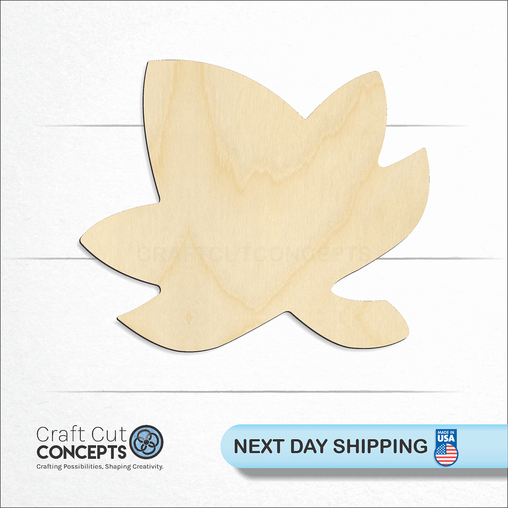 Craft Cut Concepts logo and next day shipping banner with an unfinished wood Fall Leaf craft shape and blank