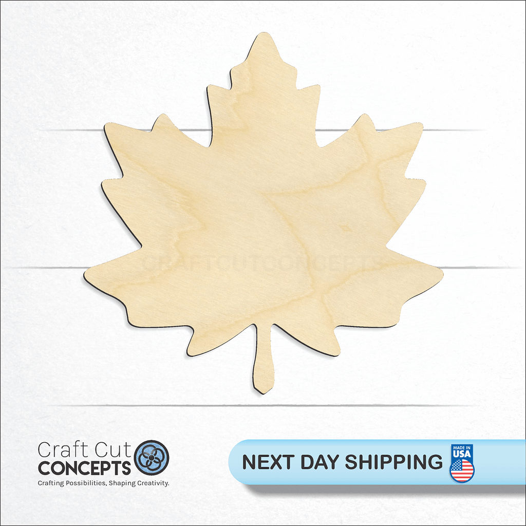 Craft Cut Concepts logo and next day shipping banner with an unfinished wood Maple Leaf craft shape and blank