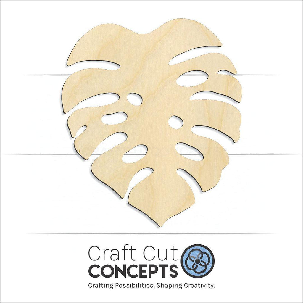 Craft Cut Concepts Logo under a wood Monstera Leaf craft shape and blank